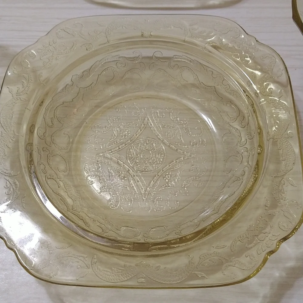 6 Federal Glass Madrid Amber Champagne Sherbet Set w/ 2 Plates Depression Set